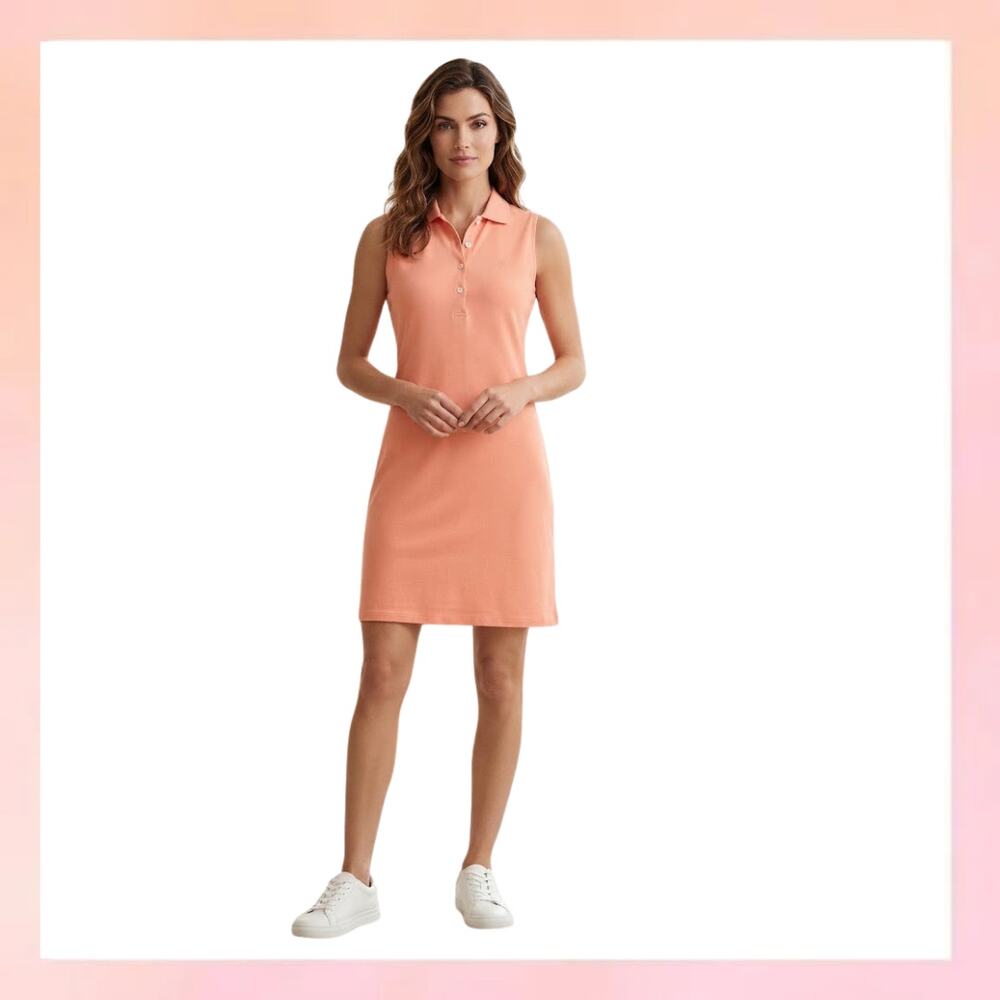 Brooks Brothers Peach Coral Sleeveless Polo Dress Golf Tennis Casual Size S